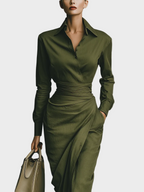 Gabby | Robe longue en coton mélangé vert militaire pour femme MDA2281I8T