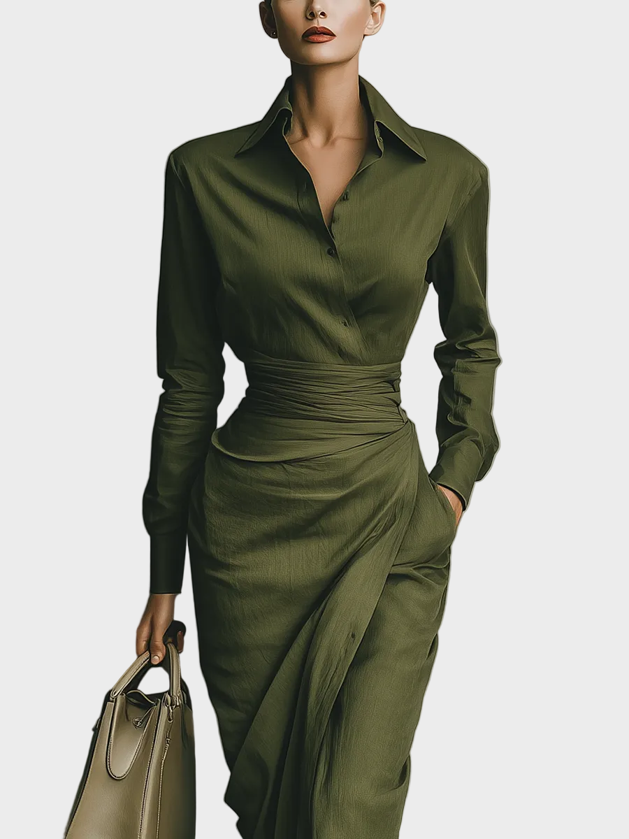 Gabby | Robe longue en coton mélangé vert militaire pour femme MDA2281I8T