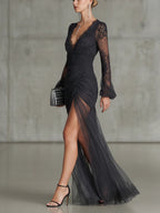 Tessa | Lace Ruched Sheer Dress