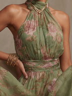 Adèle | Floral Chiffon Halter Maxi Dress