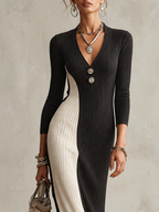 Black And White Color Block Ribbed Knit Maxi Dress
