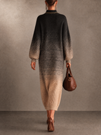 Black To Beige Gradient Turtleneck Knit Maxi Dress
