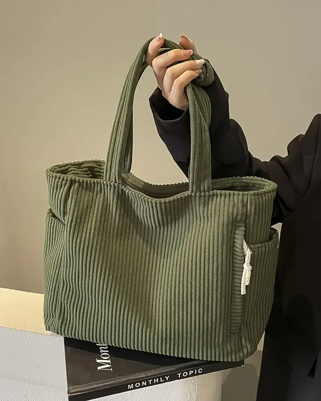 SOCIANI™ – Sac fourre-tout côtelé tendance avec détail de cordon de serrage