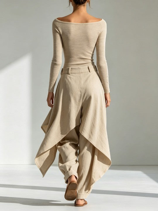 Allie | Beige off-the-shoulder top and wide layered pants