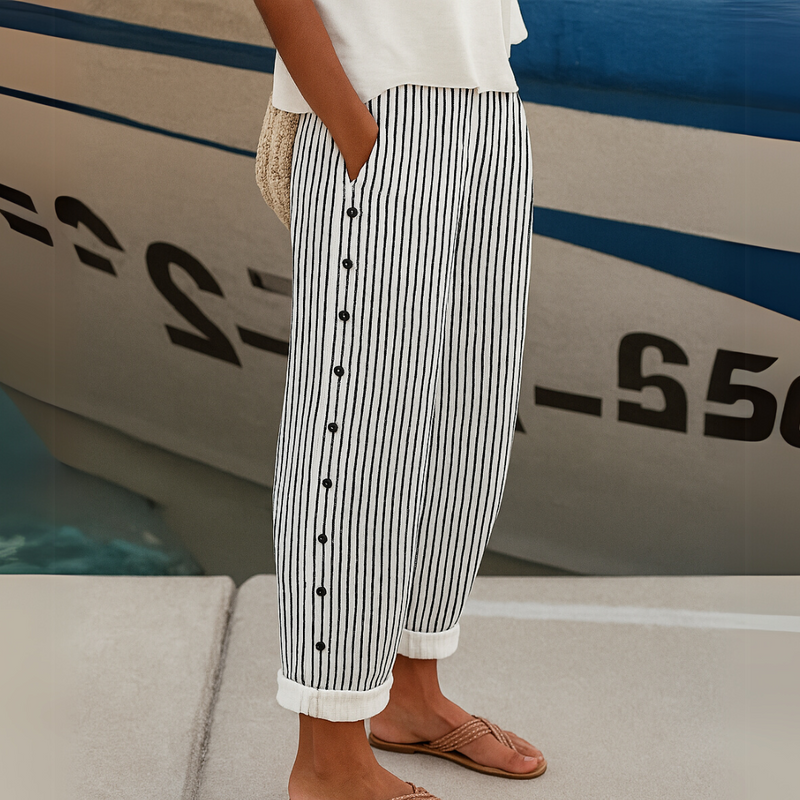 Cate | Pantalon rayé élégant boutonné