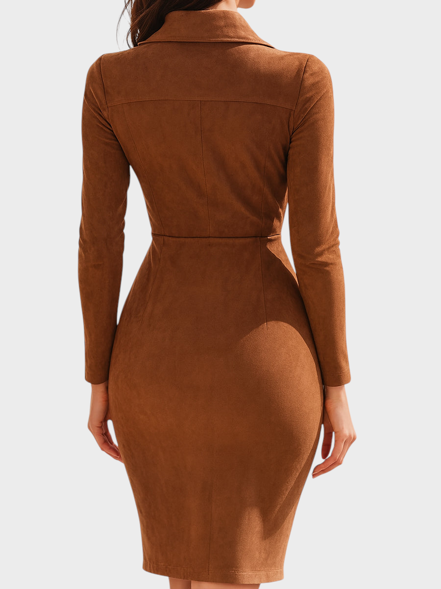 Orabella | Robe zippée en daim marron caramel