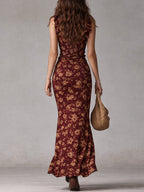 Robe longue fendue à volants manches style bohème rétro