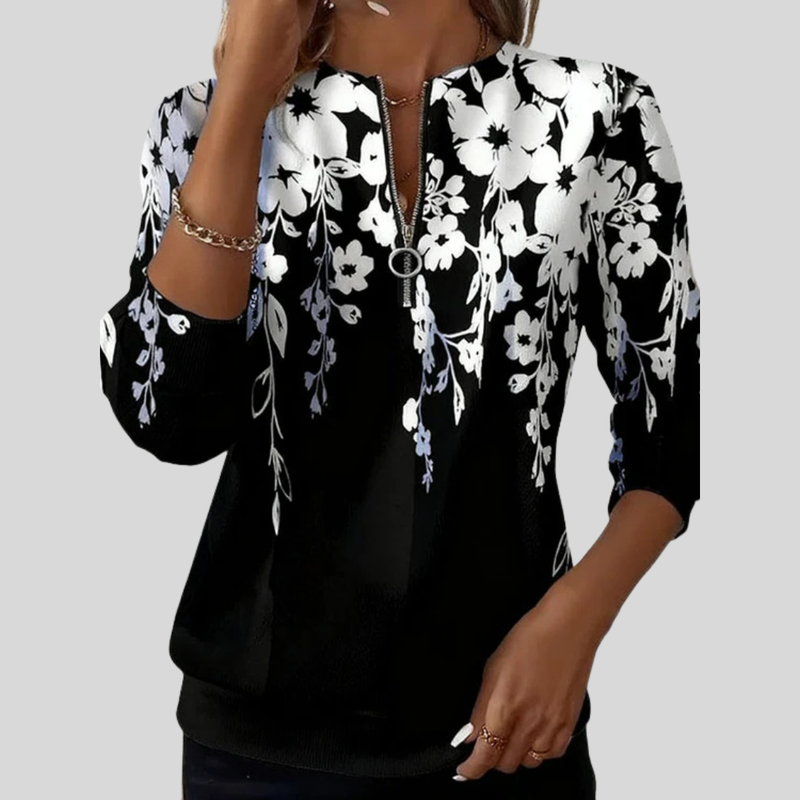 Crimson | Floral Print Zip Sweatshirt