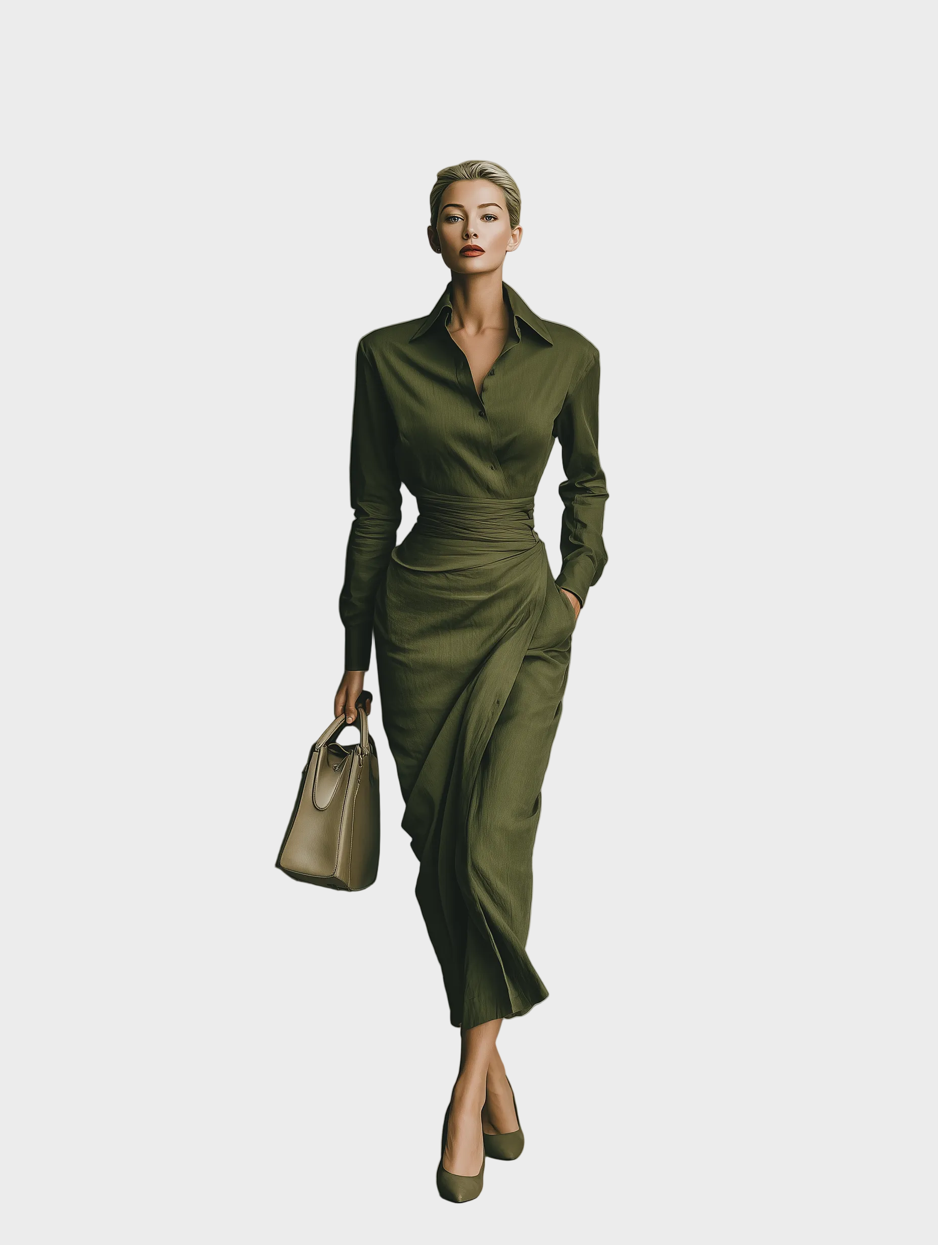 Gabby | Robe longue en coton mélangé vert militaire pour femme MDA2281I8T