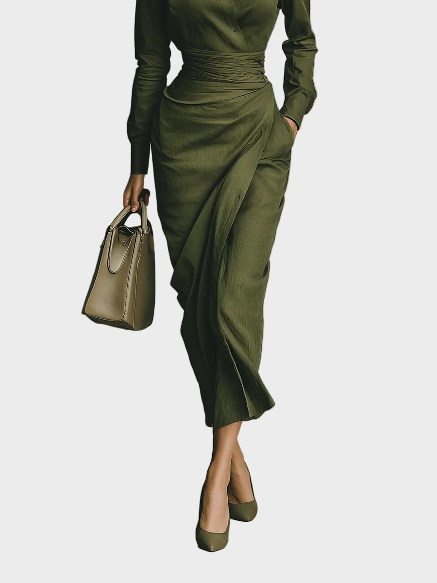 Gabby | Robe longue en coton mélangé vert militaire pour femme MDA2281I8T