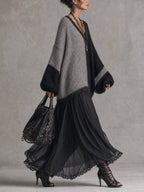 Black And Gray Chiffon Patchwork Oversized Knit Maxi Dress