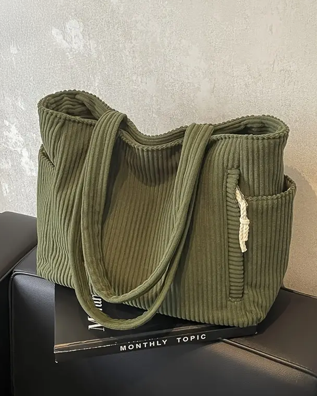 SOCIANI™ – Sac fourre-tout côtelé tendance avec détail de cordon de serrage