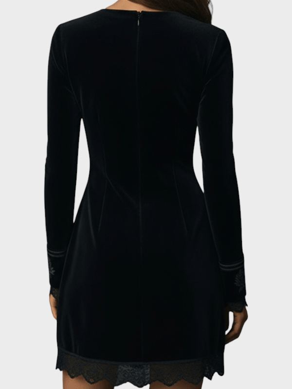 Naia | Mini-robe rétro noire en velours avec dentelle brodée