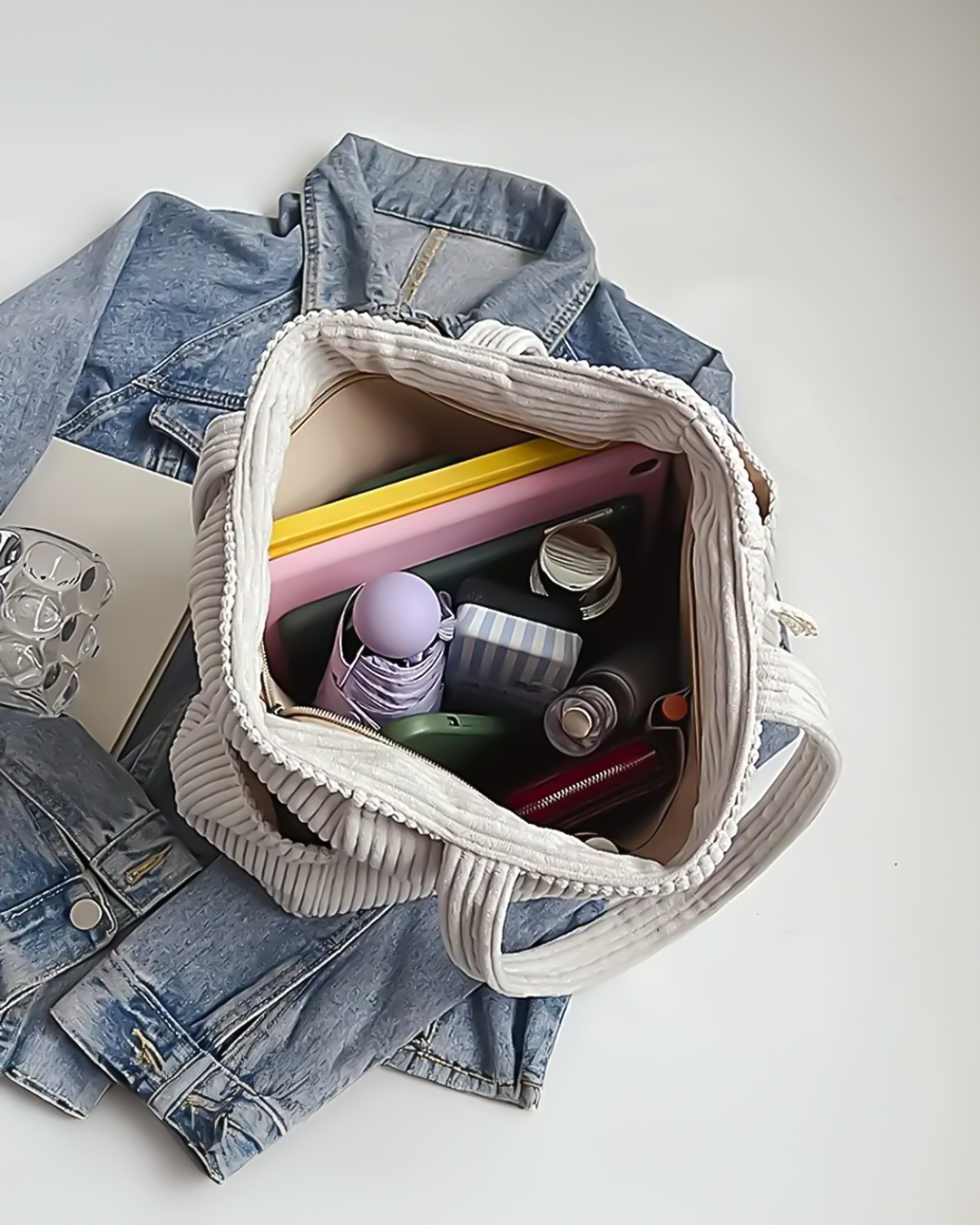 SOCIANI™ – Sac fourre-tout côtelé tendance avec détail de cordon de serrage