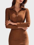 Orabella | Robe zippée en daim marron caramel