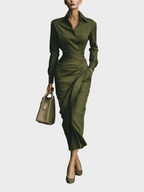 Gabby | Robe longue en coton mélangé vert militaire pour femme MDA2281I8T