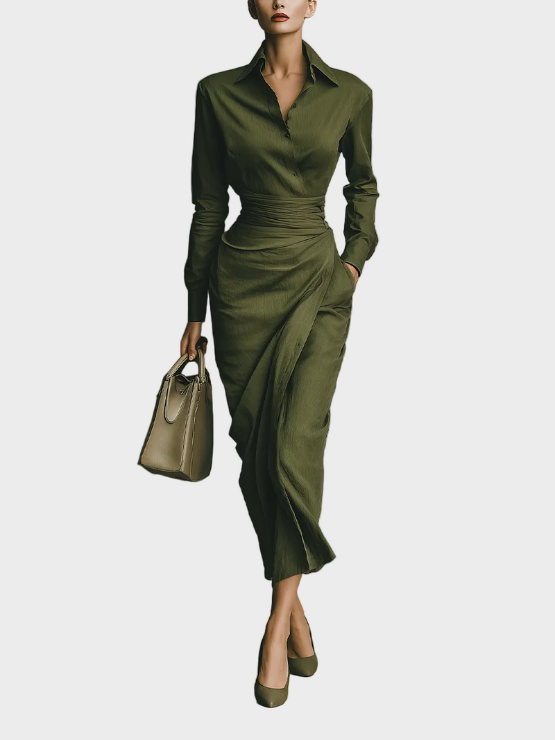 Gabby | Robe longue en coton mélangé vert militaire pour femme MDA2281I8T