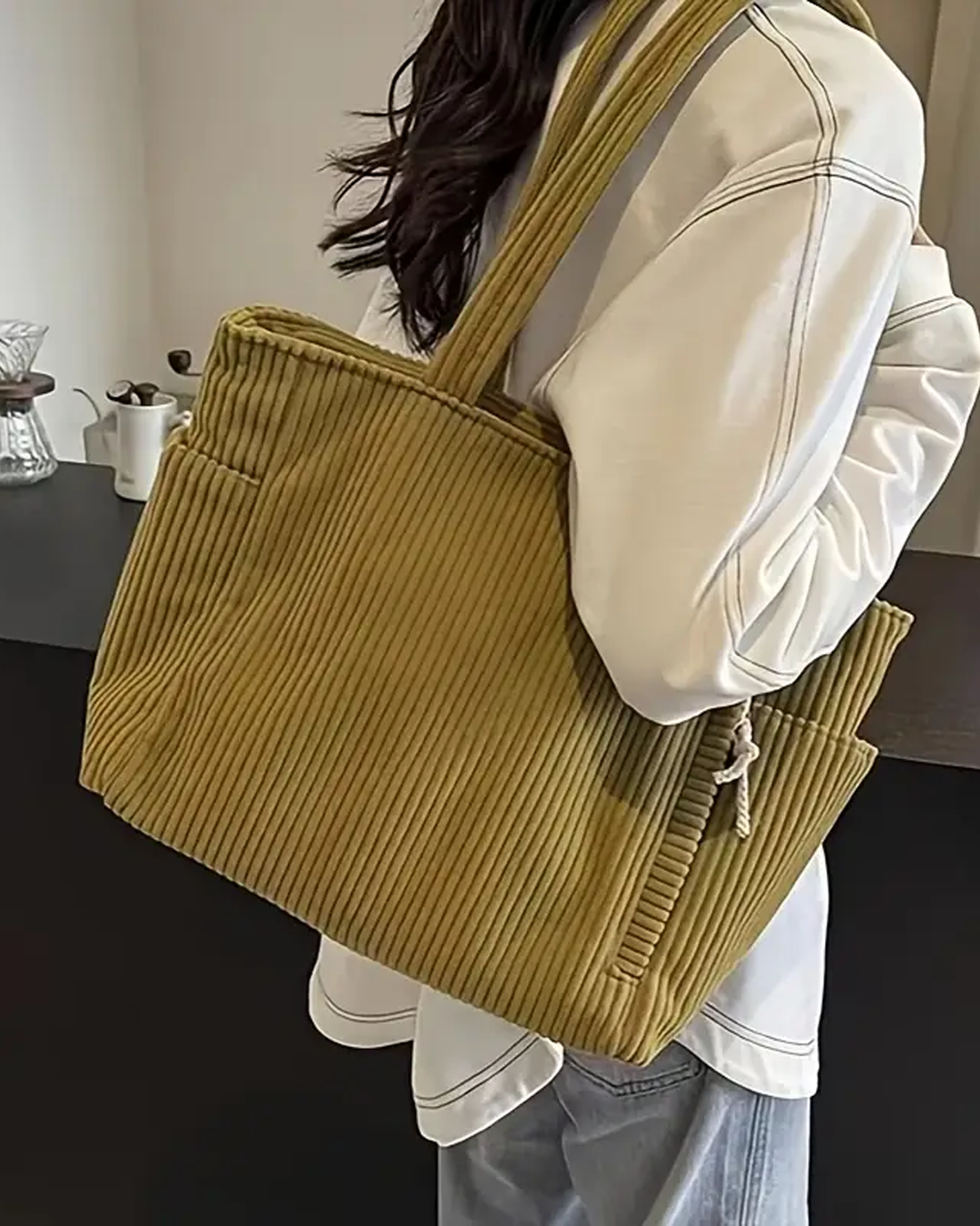 SOCIANI™ – Sac fourre-tout côtelé tendance avec détail de cordon de serrage