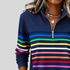 Prismette | Colorful Striped Quarter-Zip Sweatshirt