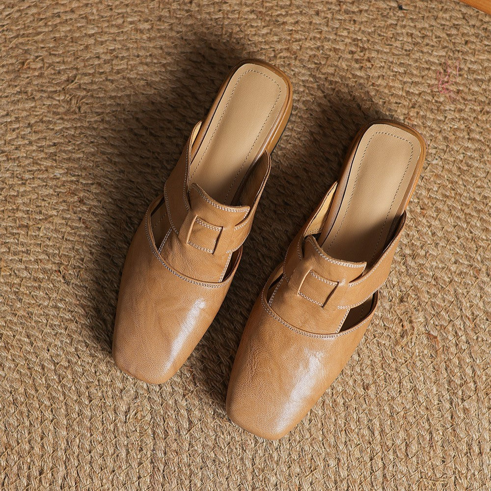 Rosel Square-Toe Leather Mules