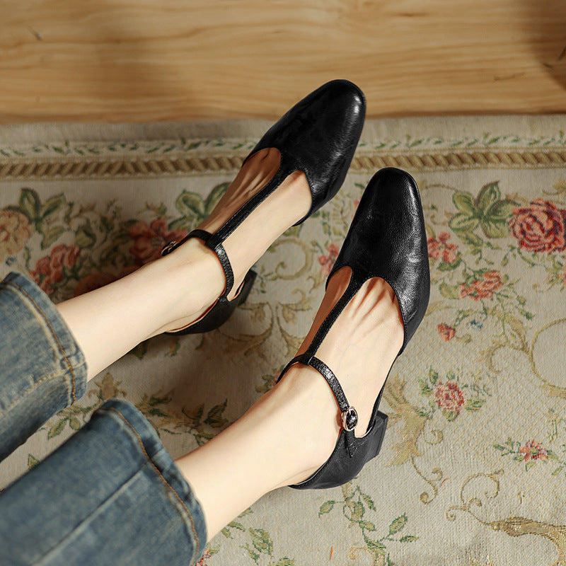 Elowen Leather T-Strap Heels