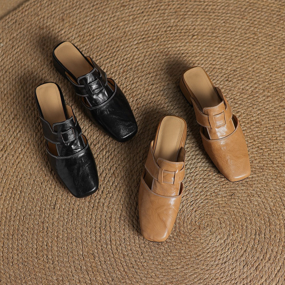 Rosel Square-Toe Leather Mules