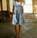 Saylor - Vintage Washed Soft Cotton Feel Denim Floral Jumpsuit