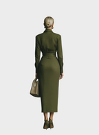 Gabby | Robe longue en coton mélangé vert militaire pour femme MDA2281I8T