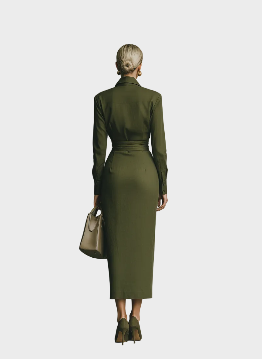 Gabby | Robe longue en coton mélangé vert militaire pour femme MDA2281I8T