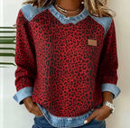 Hollyn | Leopard Print Sweater with Denim Collar