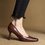Elviera Square Leather Pumps