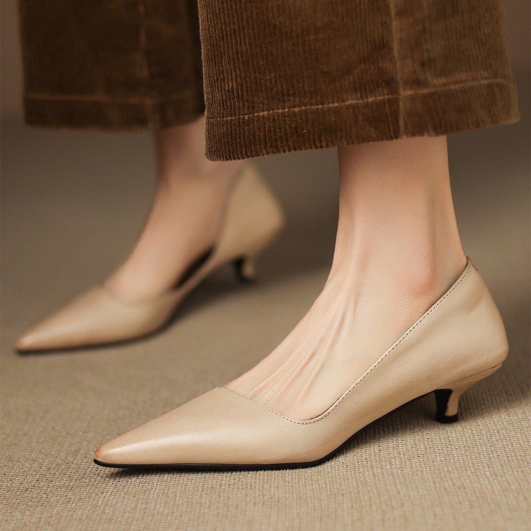 Orlisse Leather Kitten Heel Pumps