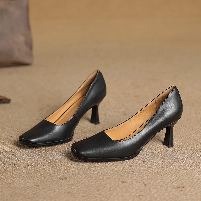 Elviera Square Leather Pumps