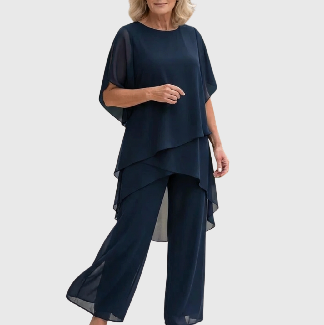 Linda | Tailleur-pantalon avec pantalon palazzo drapé