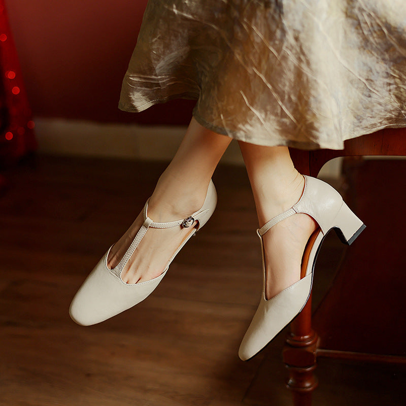 Elowen Leather T-Strap Heels