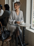 Gray Shimmer Knit Lace Hem Midi Dress