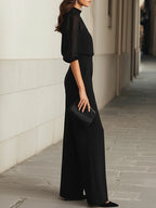 Thalia | Top and Wide Leg Black Chiffon Pants - Three Piece Set