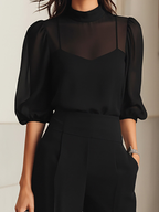 Thalia | Top and Wide Leg Black Chiffon Pants - Three Piece Set