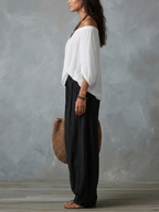 Ella | Top White Off-the-shoulder and Wide Lantern Pants Set