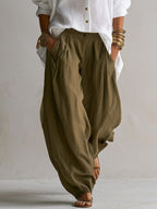Noah | White Loose Shirt and Green Wide-Leg Lantern Pants