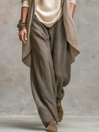 Clarissa | Complete Elegant Three-Piece Beige Gray Casual Outfit with Wide-Leg Pants