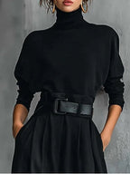 Belly | Two-piece set with long-sleeve high-neck black top and straight-leg pants (including belt)