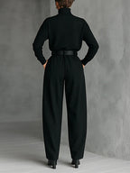 Belly | Two-piece set with long-sleeve high-neck black top and straight-leg pants (including belt)