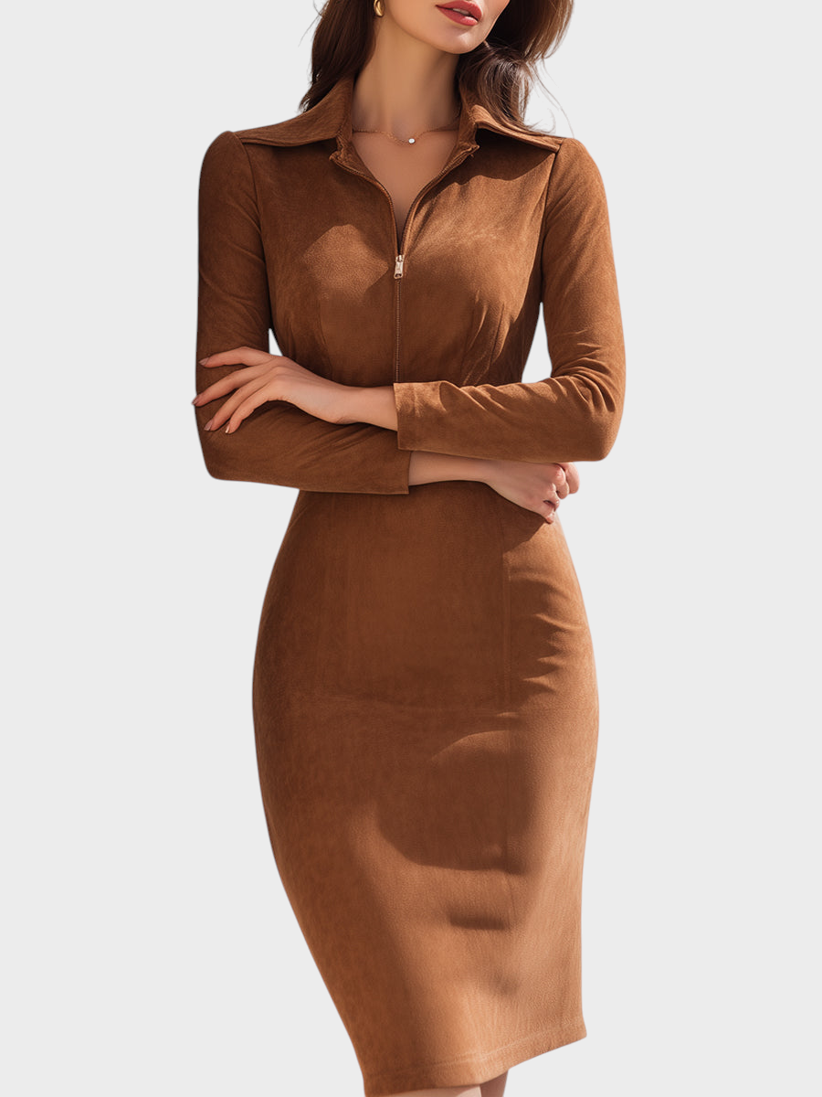 Orabella | Robe zippée en daim marron caramel