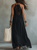 Marguerite | Bohemian Sleeveless Maxi Dress with Lace Trim