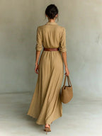 Camille | Maxi Dress with Lapels and Belt at the Waist