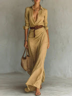 Camille | Maxi Dress with Lapels and Belt at the Waist