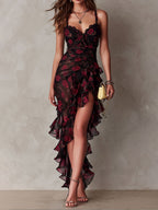 Delphine | Chic Flower Ruffle Hem Dress