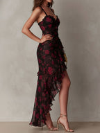 Delphine | Chic Flower Ruffle Hem Dress