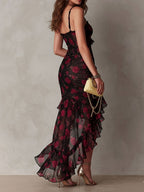 Delphine | Chic Flower Ruffle Hem Dress
